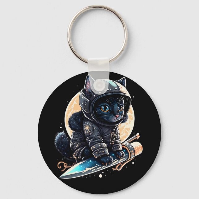 Chaveiro Astronauta de Gato Negro (Frente)