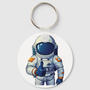 Chaveiro astronauta em traje espacial mostrando polegar par
