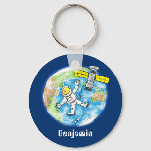 Chaveiro Astronauta engraçado no espaço e na banda desenhad