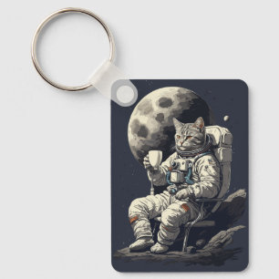 Chaveiro Astronauta Gato com Xícara de Café