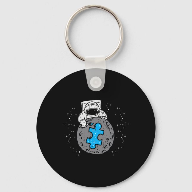 Chaveiro Astronauta Lua Azul Quebra-cabeça Piece Autismo Co (Frente)