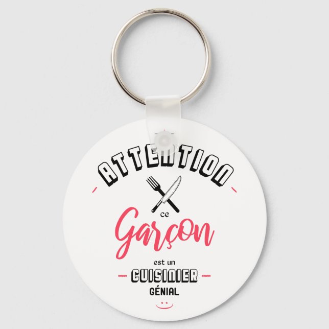 Chaveiro Atenção garçon est un cuisinier génial (Frente)