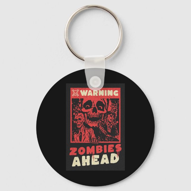 Chaveiro Atenção Zombies Figurino de Halloween (Frente)