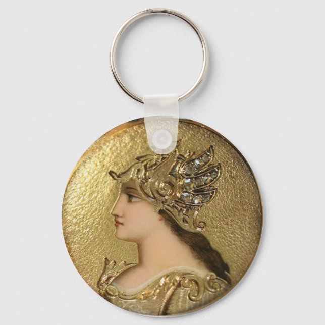 CHAVEIRO ATHENA PORTRAIT COM HELMET DE OURO E GRIFFINS (Frente)