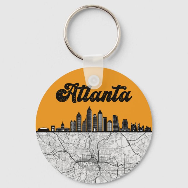 Chaveiro Atlanta Georgia City Skyline Com Mapa (Frente)
