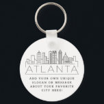 Chaveiro Atlanta, Georgia Stylized Skyline | Slogan Persona<br><div class="desc">Uma cadeia-chave única que representa a bela cidade de Atlanta,  Geórgia. Este chaveiro apresenta uma ilustração estilizada do horizonte único da cidade com seu nome embaixo. Por baixo do nome da cidade está um lugar para o seu slogan ou afirmação exclusivo sobre a sua cidade favorita.</div>