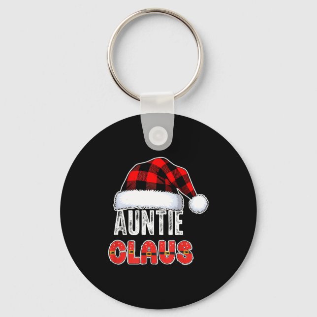 Chaveiro Auntie Claus Buffalo Plaid Red Santa Hat Christmas (Frente)