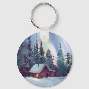 CHAVEIRO AURORA BOREAL & CABANA RÚSTICA DE MADEIRA