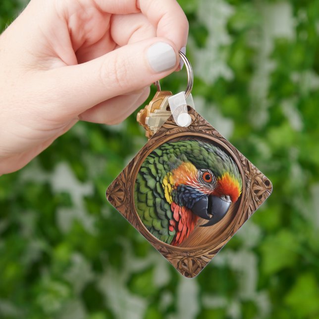 Chaveiro Aussie Spirit: Um Lorikeet Empoleirado Em Madeira  (Mão)