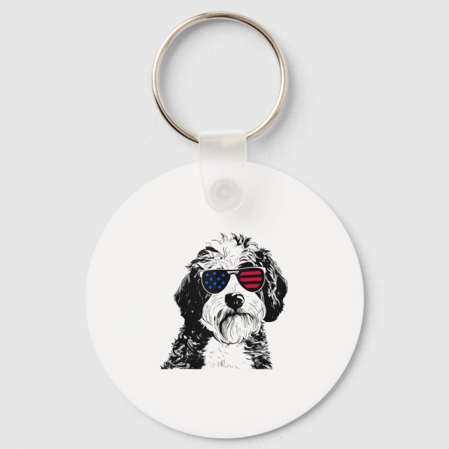 Chaveiro Aussiedoodle Dog 4 de julho América Flag (Frente)