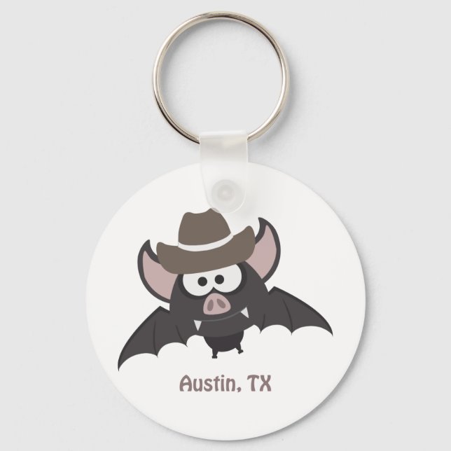 Chaveiro Austin Texas Cute Cartoon Cowboy Bat (Frente)