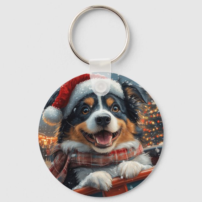 Chaveiro Australian Shepherd Cachorro Montanha-russa Natal (Frente)