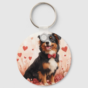 Chaveiro Australian Shepherd com Rosas - Dia dos Namorados