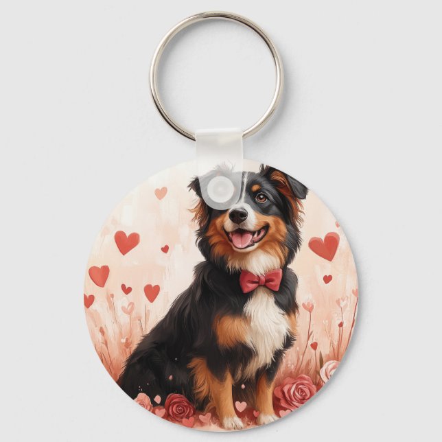 Chaveiro Australian Shepherd com Rosas - Dia dos Namorados  (Frente)