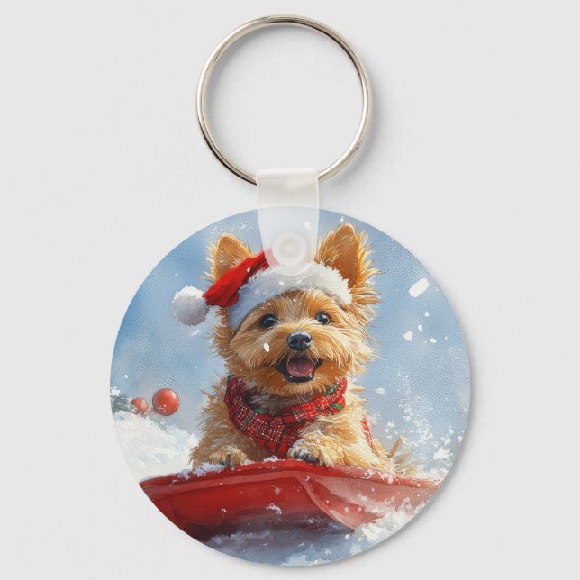 Chaveiro Australian Terrier em Trenó Deixe Nevar Natal (Frente)