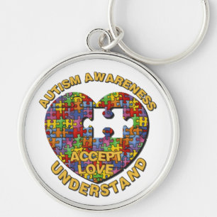 Chaveiro Autism Awareness Puzzle Heart Round Key Chain