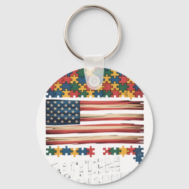 Chaveiro Autism Warrior Awareness Support USA Flag Neurodiv (Frente)