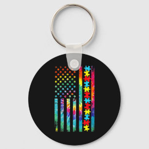 Chaveiro Autismo American Flag Tie Dye Autismo Sensibilizaç