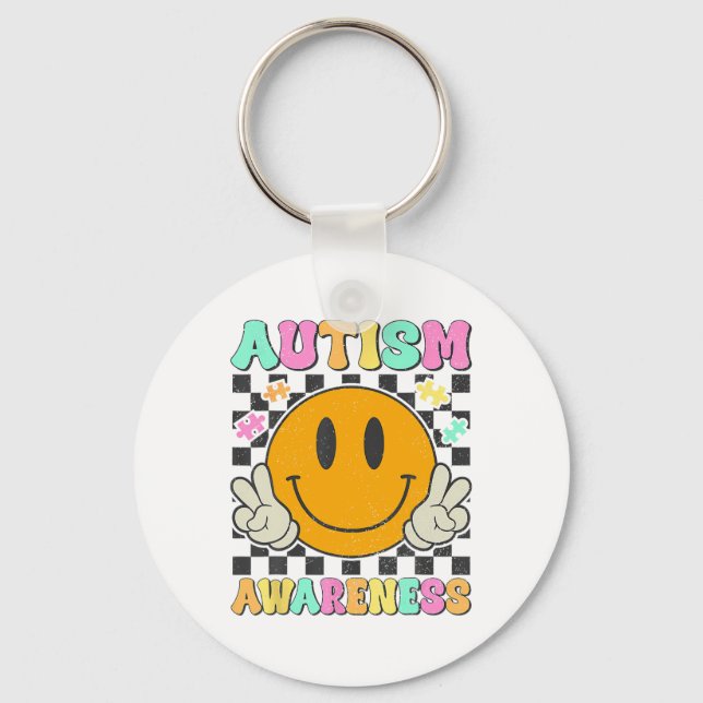 Chaveiro Autismo Consciência Quebra-cabeça Piece Sorria Fac (Frente)