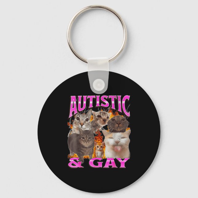 Chaveiro Autistic And Gay Funny Cat Meme Bootleg Graphic  (Frente)
