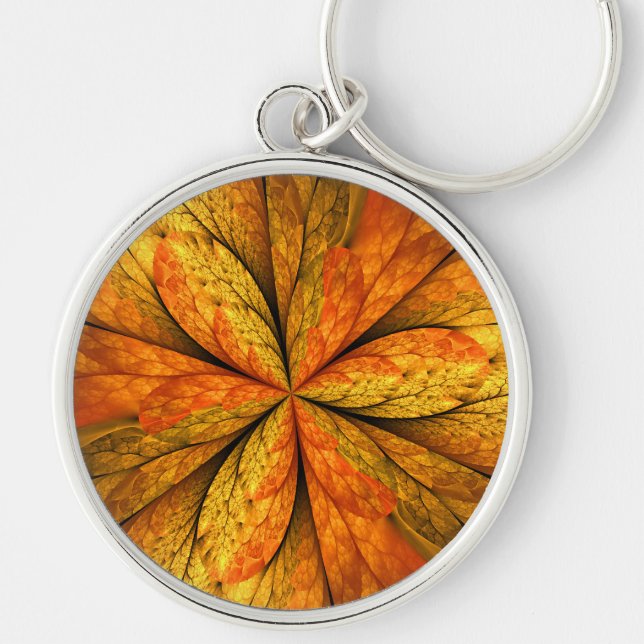 Chaveiro Autumn Plant, Modern Abstrato Fractal Art Leaf (Frente)