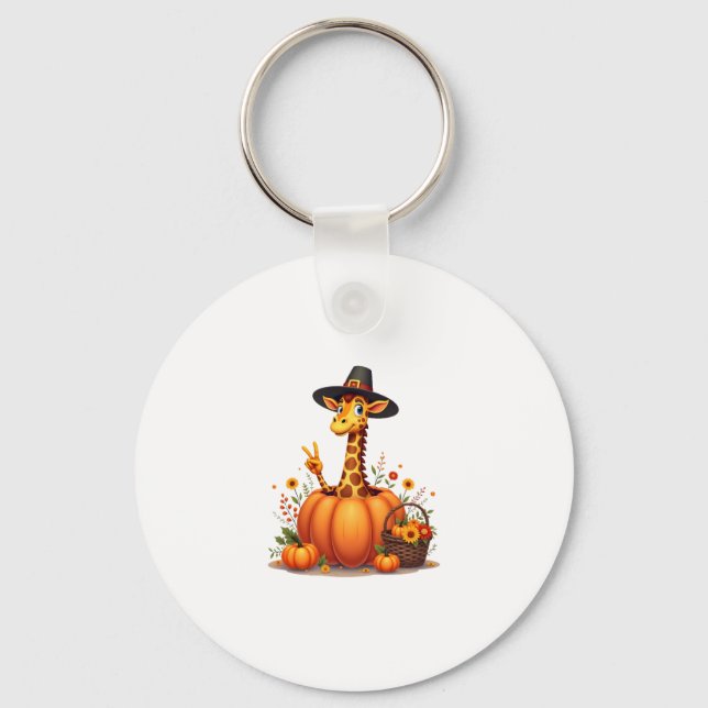 Chaveiro Autumn Pumpkin Fall Giraffe Thanksgiving Womens Me (Frente)