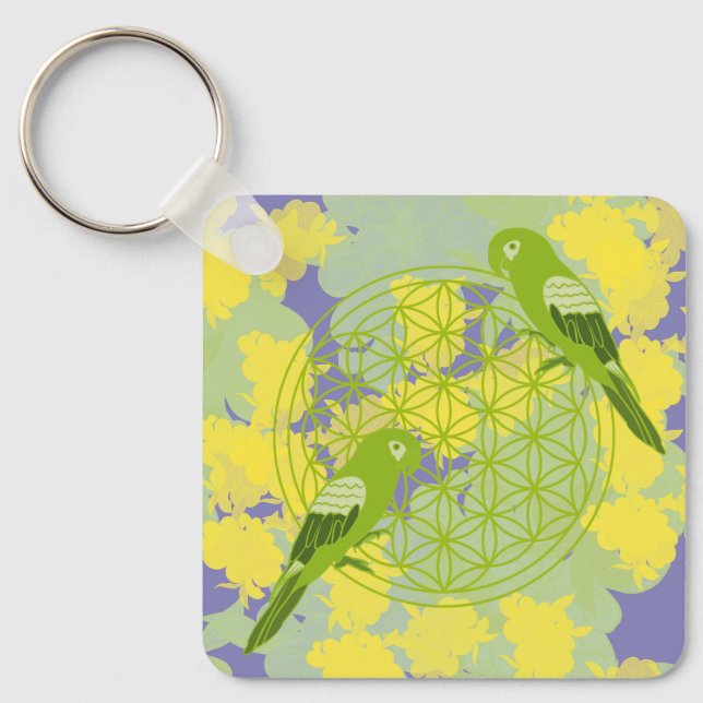Chaveiro ave,totem animal,zen,chakra,flor da vida,flor (Frente)