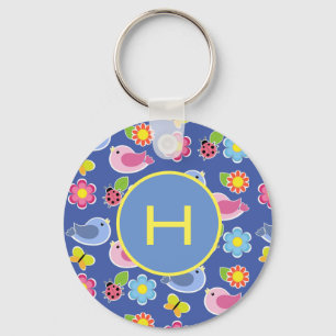 Chaveiro Aves, Borboletas e Damascos Flores Iniciais