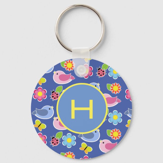 Chaveiro Aves, Borboletas e Damascos Flores Iniciais (Frente)