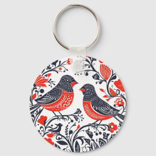 Chaveiro Aves de Arte Folclóricas Escandinavas Lino Cut Des
