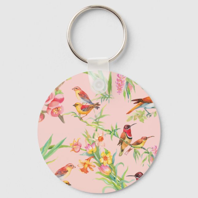 Chaveiro Aves Exóticas: Vintage Floral Sem Semente. (Frente)