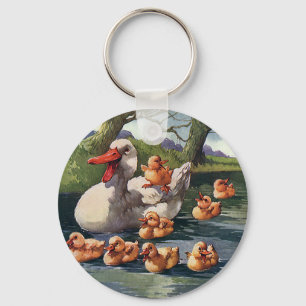 Chaveiro Aves Selvagens Vintage, Ducklings Duck Family