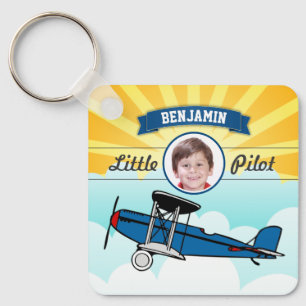 Chaveiro Avião Azul Pequeno Nome do Piloto Foto Quarto das