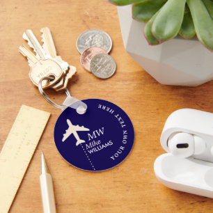 Chaveiro Avião branco com nome azul escuro