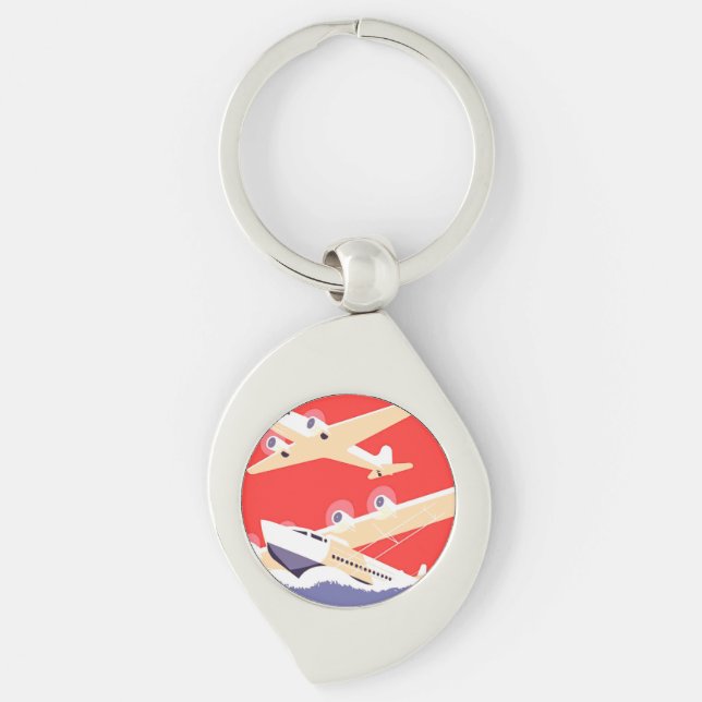 Chaveiro Avião Voador Vintage WPA Colorido (Frente)
