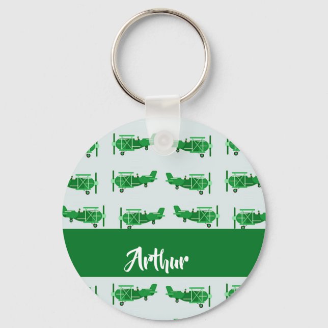 Chaveiro Aviões voadores verdes em azul (Frente)