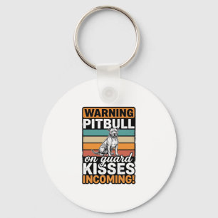 Chaveiro Avisos de Pitbull Beijos a Caminho Design Vintage