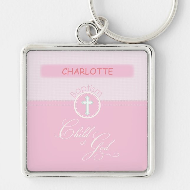 Chaveiro Avô Baptism, Nome Personalizado, Criança Rosa o (Frente)