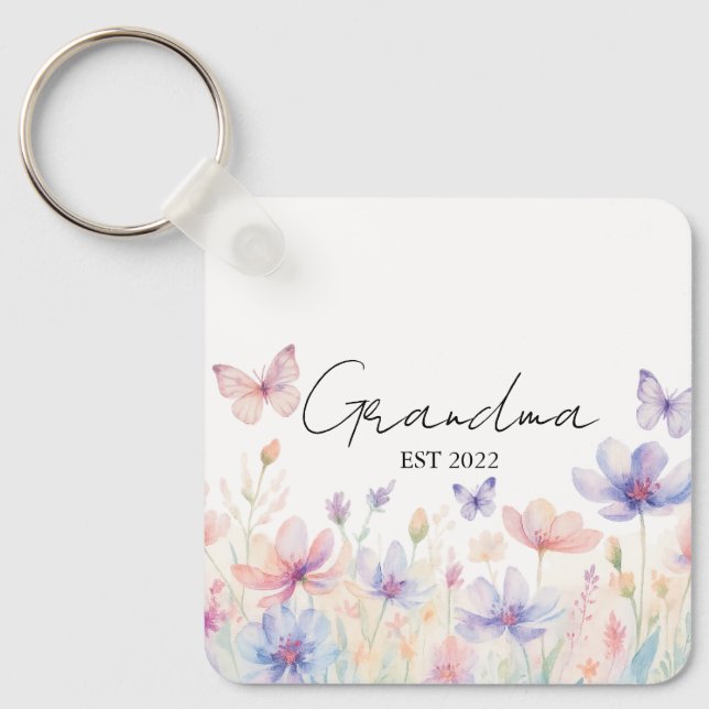 Chaveiro Avó Personalizada Ano de Est. - Flor e Borboleta (Frente)