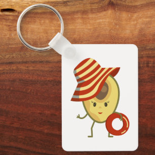 Chaveiro Avocado, garota de praia com chapéu de sol e anel