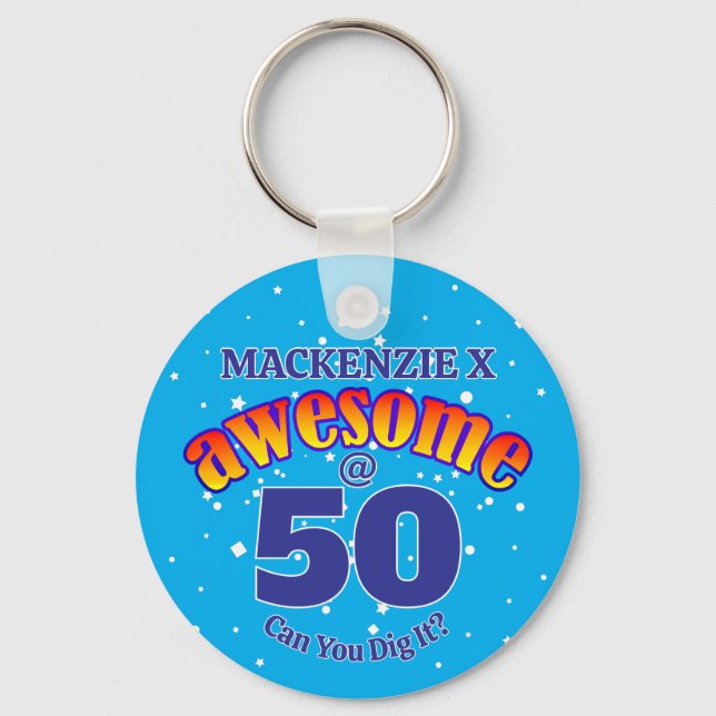 Chaveiro AWESOME 50 AZUL Claro Aniversário (Frente)
