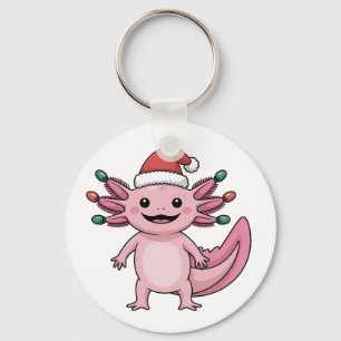 Chaveiro Axolote Divertido de Natal com Chapéu de Papai Noe