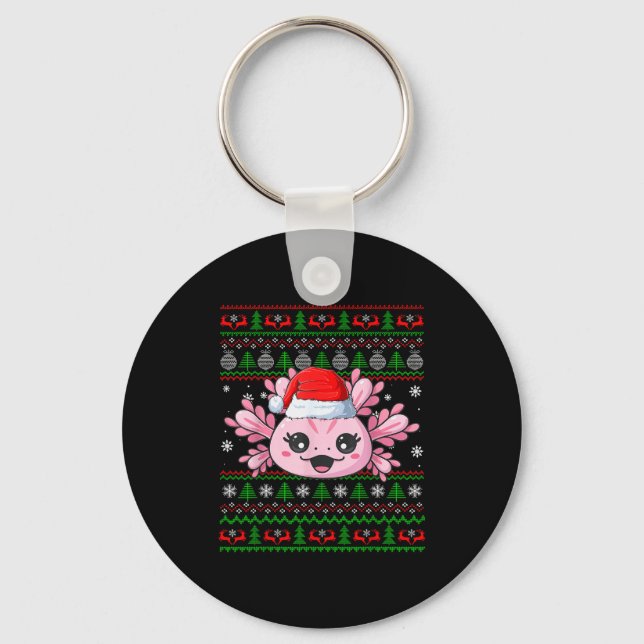 Chaveiro Axolotl Christmas Ugly Sweater Santa Axolotl Head  (Frente)