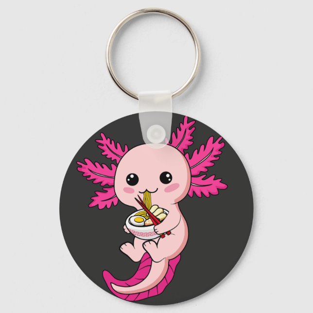 Chaveiro Axolotl Eating Ramen Noodles Kawaii Anime Button (Frente)