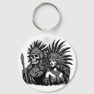 Chaveiro Aztec Skeleton Warrior com Princesa Mulheres Arte