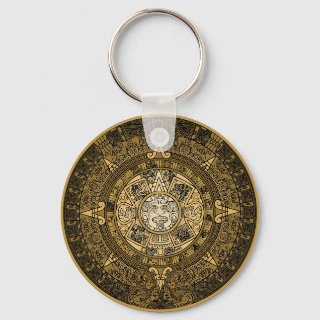 CHAVEIRO AZTEC SUN STONE CALENDAR DOURADO SÍMBOLO (Frente)