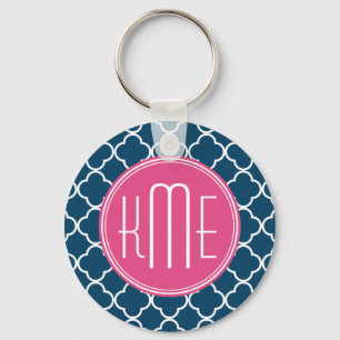 Chaveiro Azuis marinhos elegantes Quatrefoil com monograma