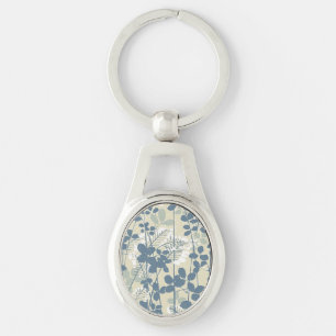 Chaveiro Azul Botânico Japonês Vintage: Samambaia de Folha
