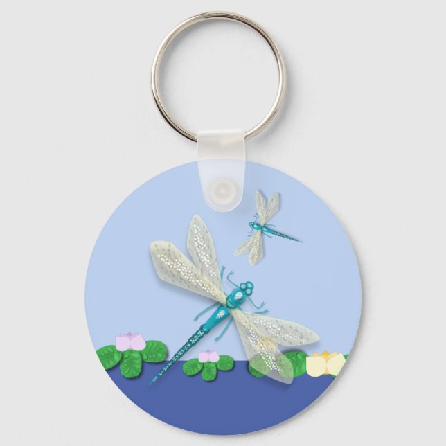 Chaveiro Azul Damselflies acima de Water Lily (Frente)