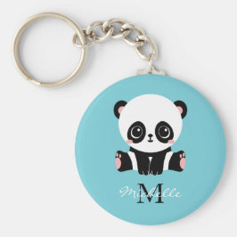 Chaveiro Azul de bolha personalizada Panda branca monograma